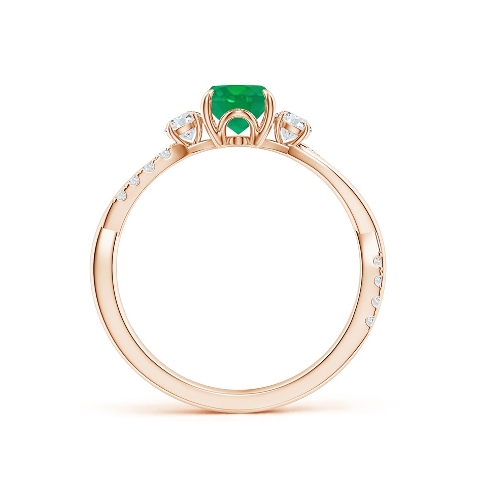7x5mm AA Three Stone Oval Emerald & Round Diamond Engagement Ring in Rose Gold side 199
