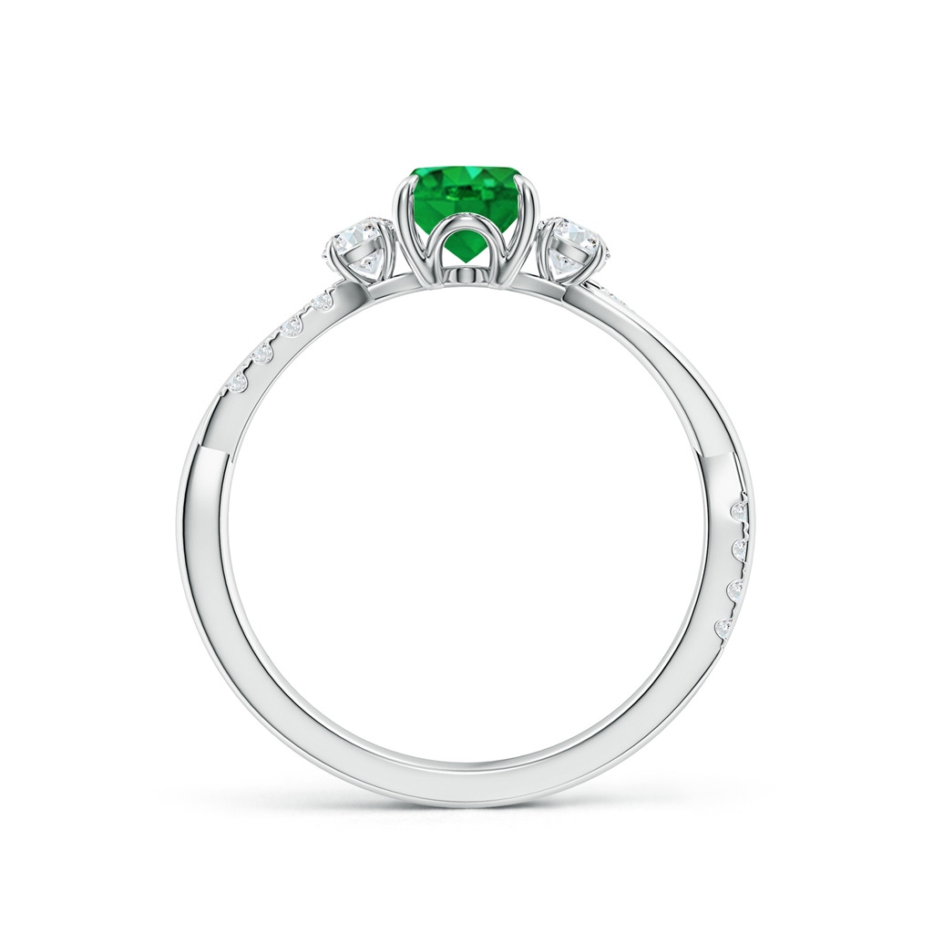 7x5mm AAA Three Stone Oval Emerald & Round Diamond Engagement Ring in 18K White Gold - side 199