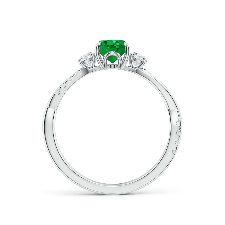 7x5mm AAA Three Stone Oval Emerald & Round Diamond Engagement Ring in 18K White Gold side 199