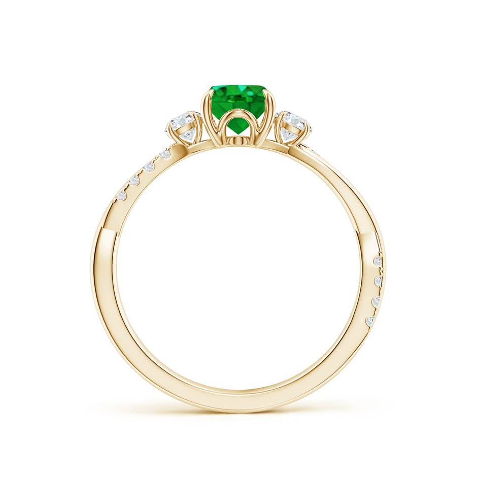7x5mm AAAA Three Stone Oval Emerald & Round Diamond Engagement Ring in Yellow Gold side 199