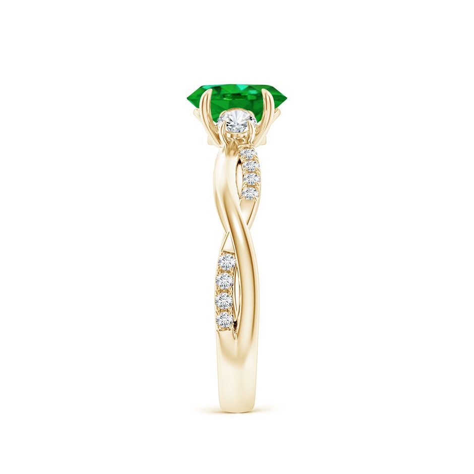 7x5mm AAAA Three Stone Oval Emerald & Round Diamond Engagement Ring in Yellow Gold side 299