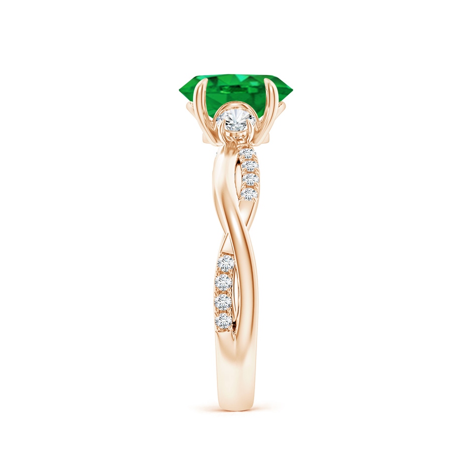 8x6mm AAA Three Stone Oval Emerald & Round Diamond Engagement Ring in Rose Gold side 299