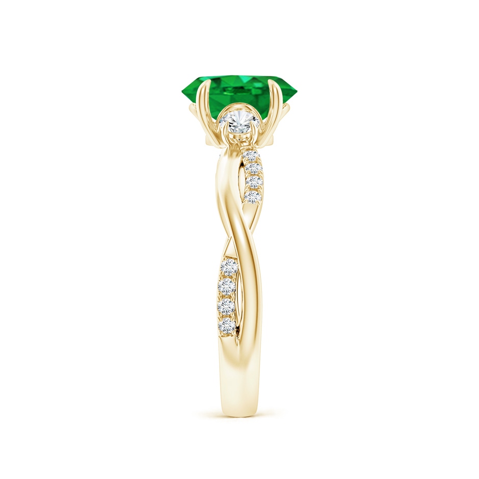 8x6mm AAA Three Stone Oval Emerald & Round Diamond Engagement Ring in Yellow Gold side 299