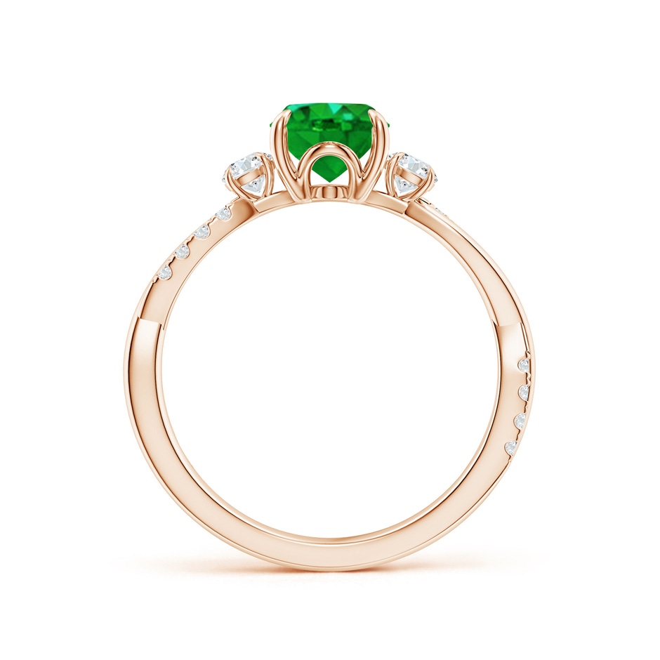 8x6mm AAAA Three Stone Oval Emerald & Round Diamond Engagement Ring in Rose Gold side 199