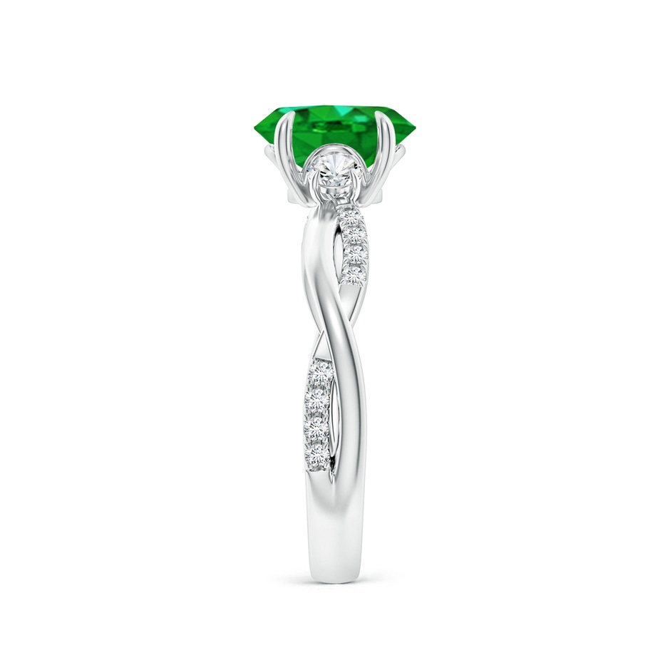 8x6mm AAAA Three Stone Oval Emerald & Round Diamond Engagement Ring in White Gold side 299