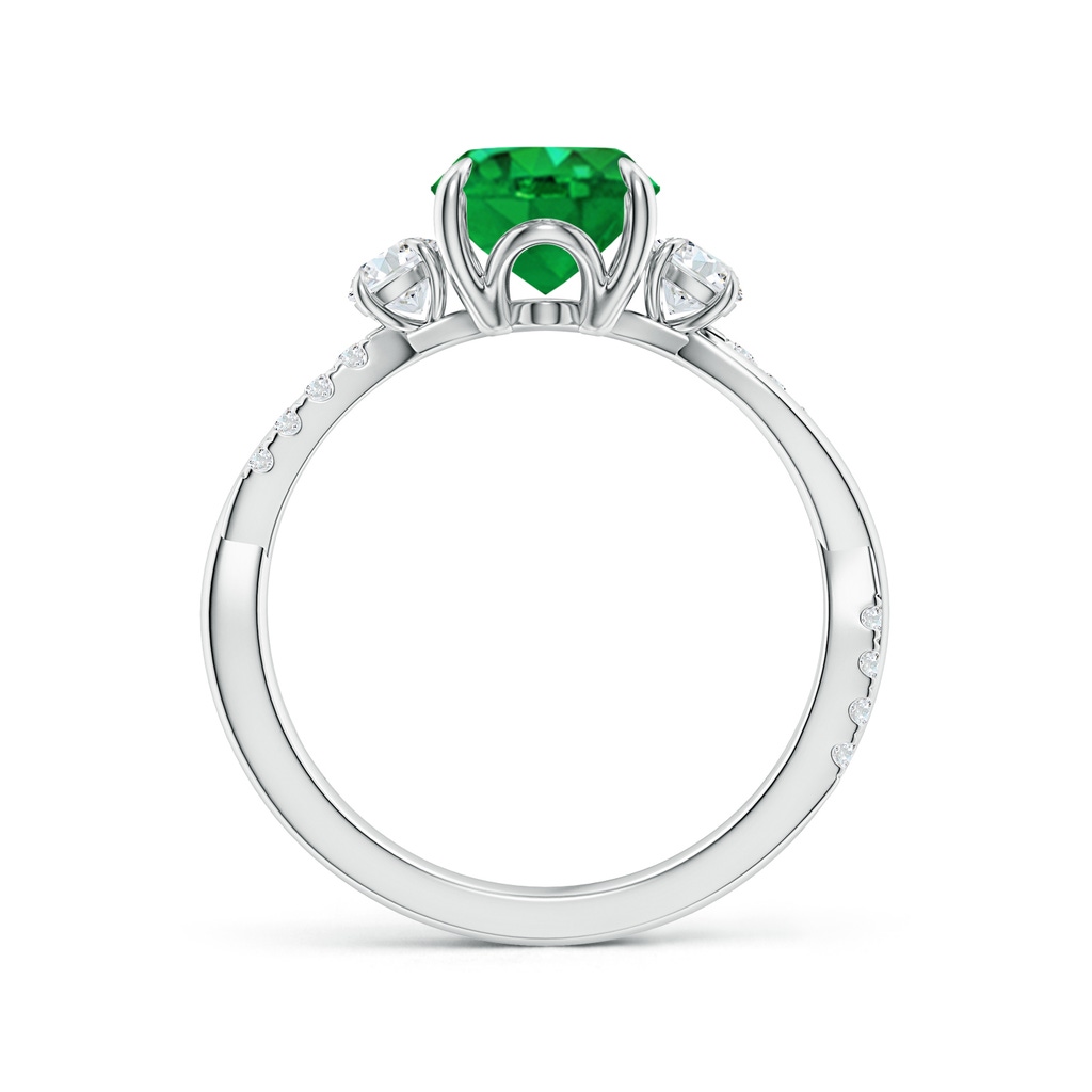 9x7mm AAA Three Stone Oval Emerald & Round Diamond Engagement Ring in White Gold - side 199