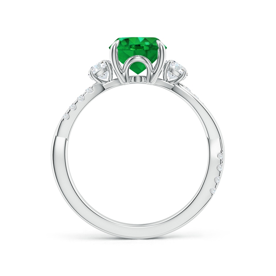 9x7mm AAA Three Stone Oval Emerald & Round Diamond Engagement Ring in White Gold side 199