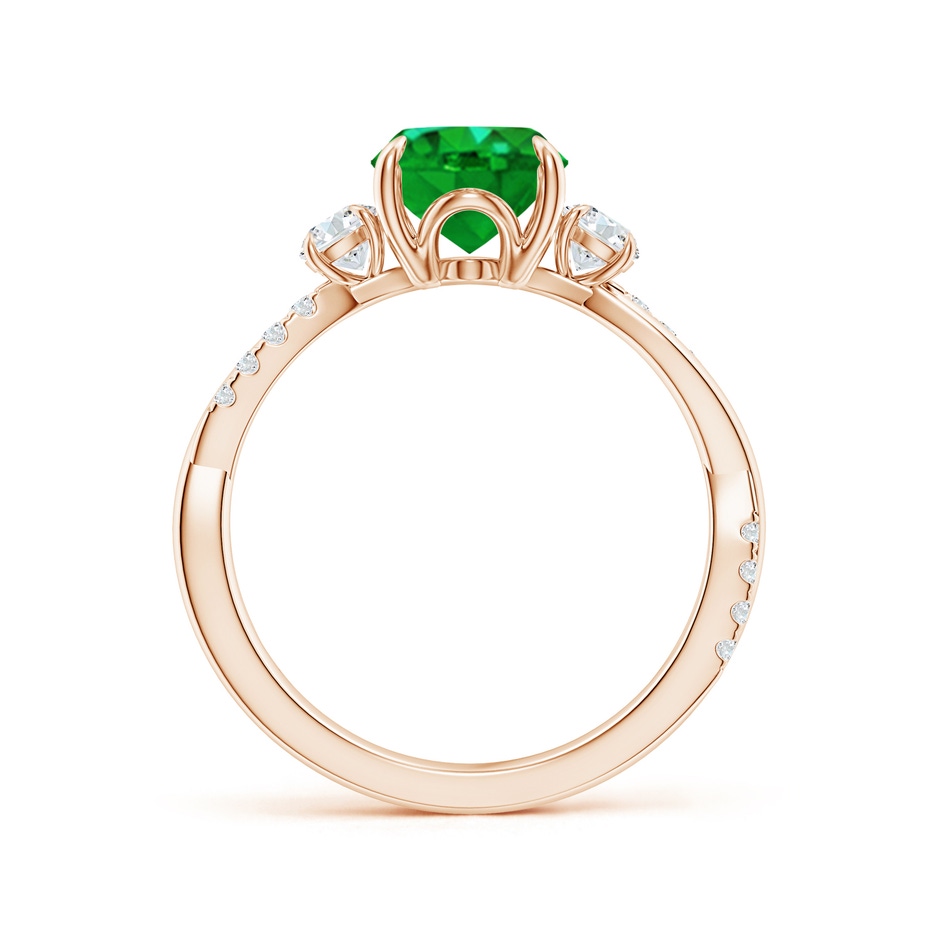 9x7mm AAAA Three Stone Oval Emerald & Round Diamond Engagement Ring in Rose Gold side 199