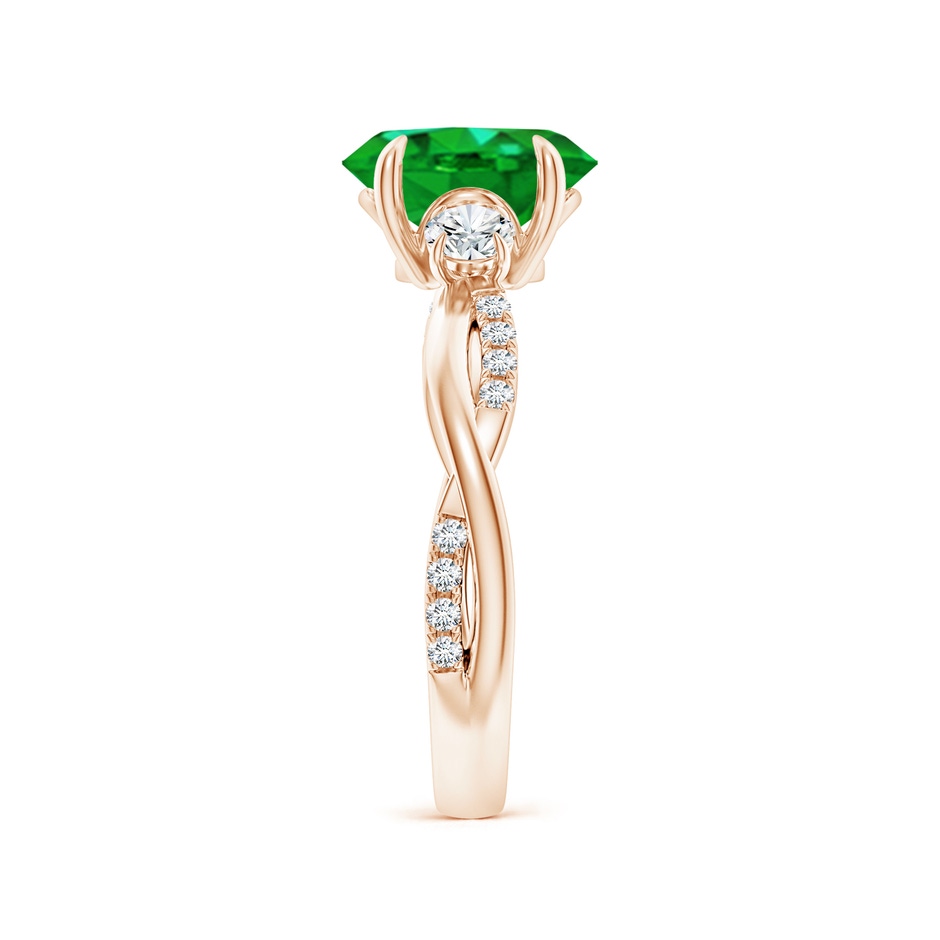 9x7mm AAAA Three Stone Oval Emerald & Round Diamond Engagement Ring in Rose Gold side 299