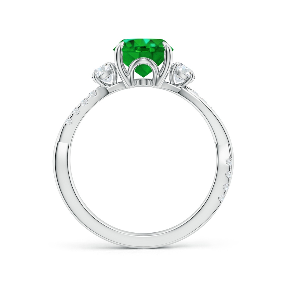 9x7mm AAAA Three Stone Oval Emerald & Round Diamond Engagement Ring in White Gold side 199