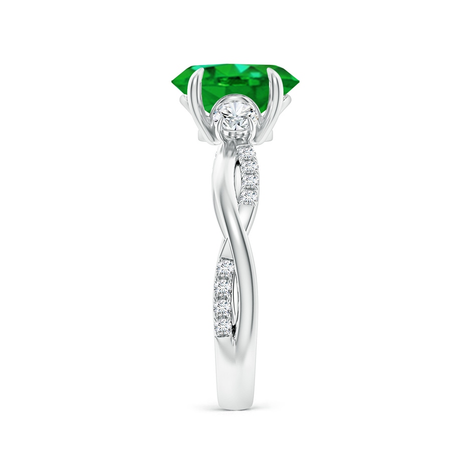 9x7mm AAAA Three Stone Oval Emerald & Round Diamond Engagement Ring in White Gold side 299