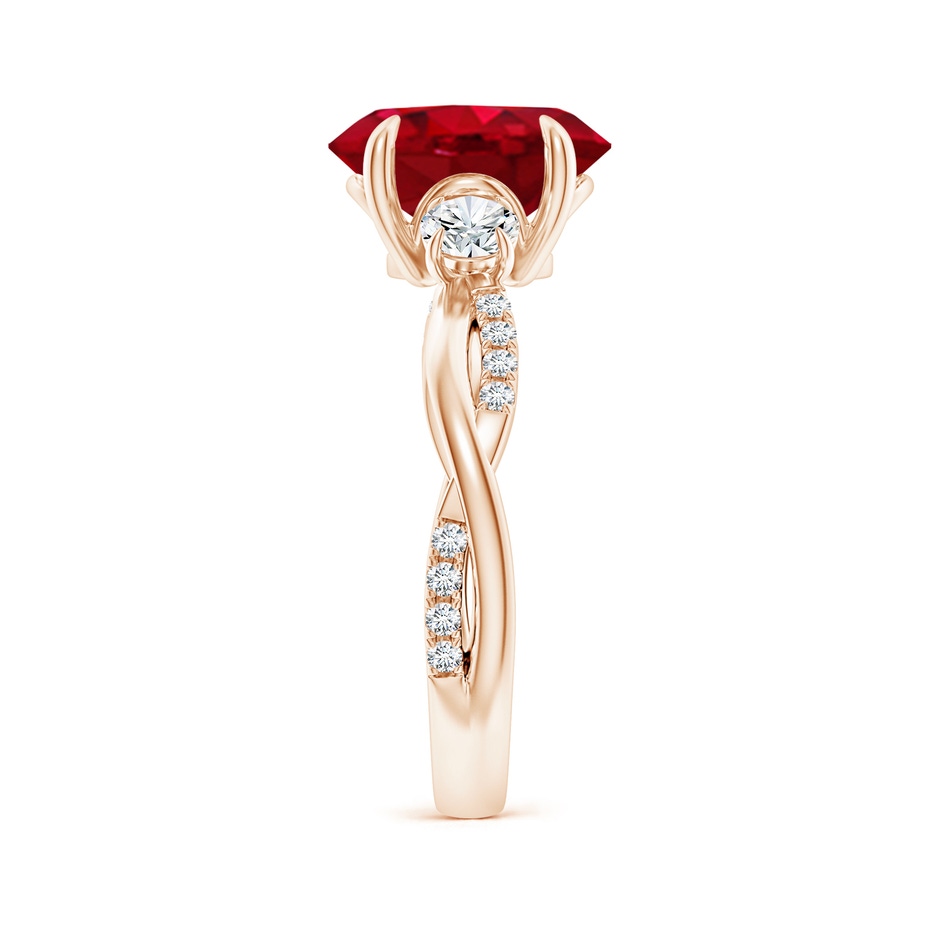 10x8mm AAA Three Stone Oval Ruby & Round Diamond Engagement Ring in Rose Gold side 299