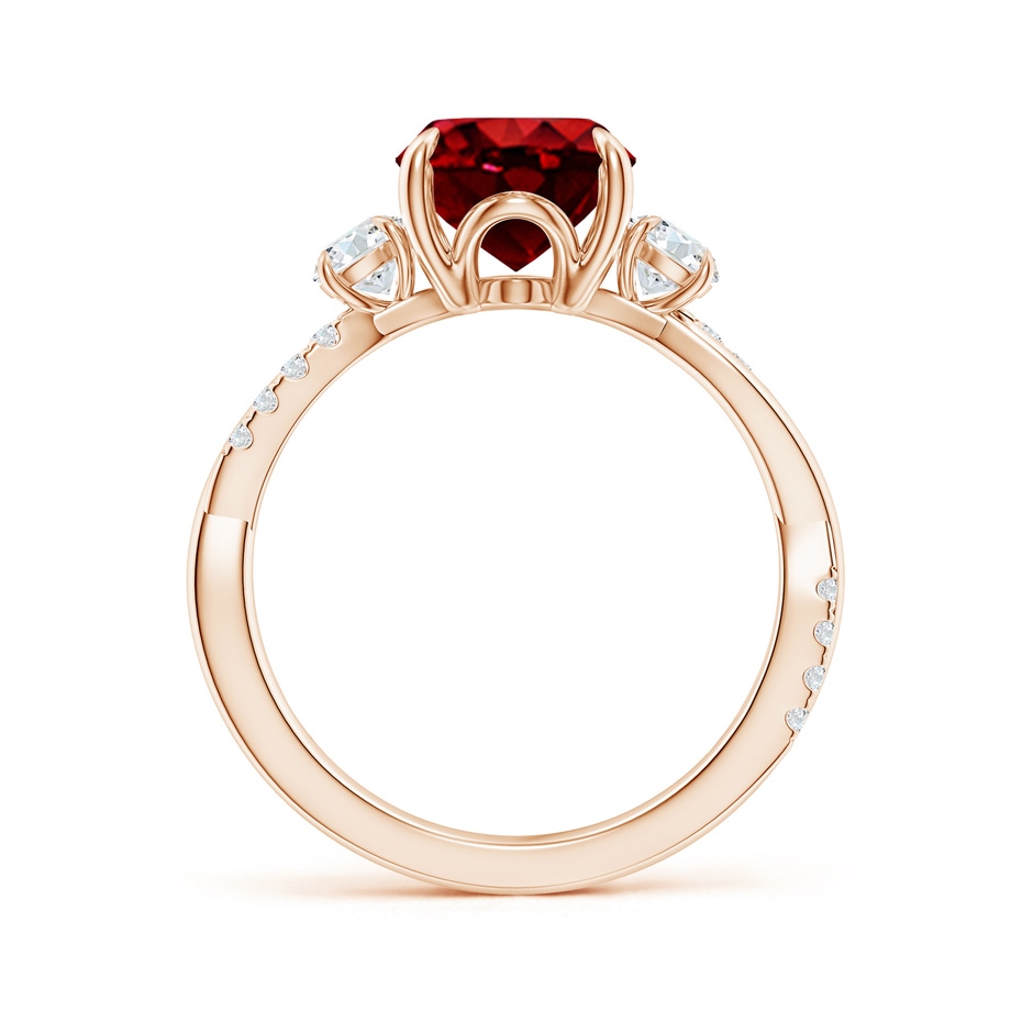 10x8mm AAAA Three Stone Oval Ruby & Round Diamond Engagement Ring in Rose Gold side 199