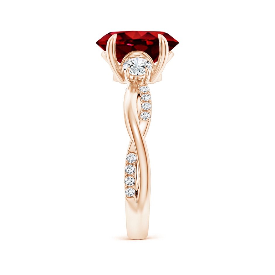 10x8mm AAAA Three Stone Oval Ruby & Round Diamond Engagement Ring in Rose Gold side 299