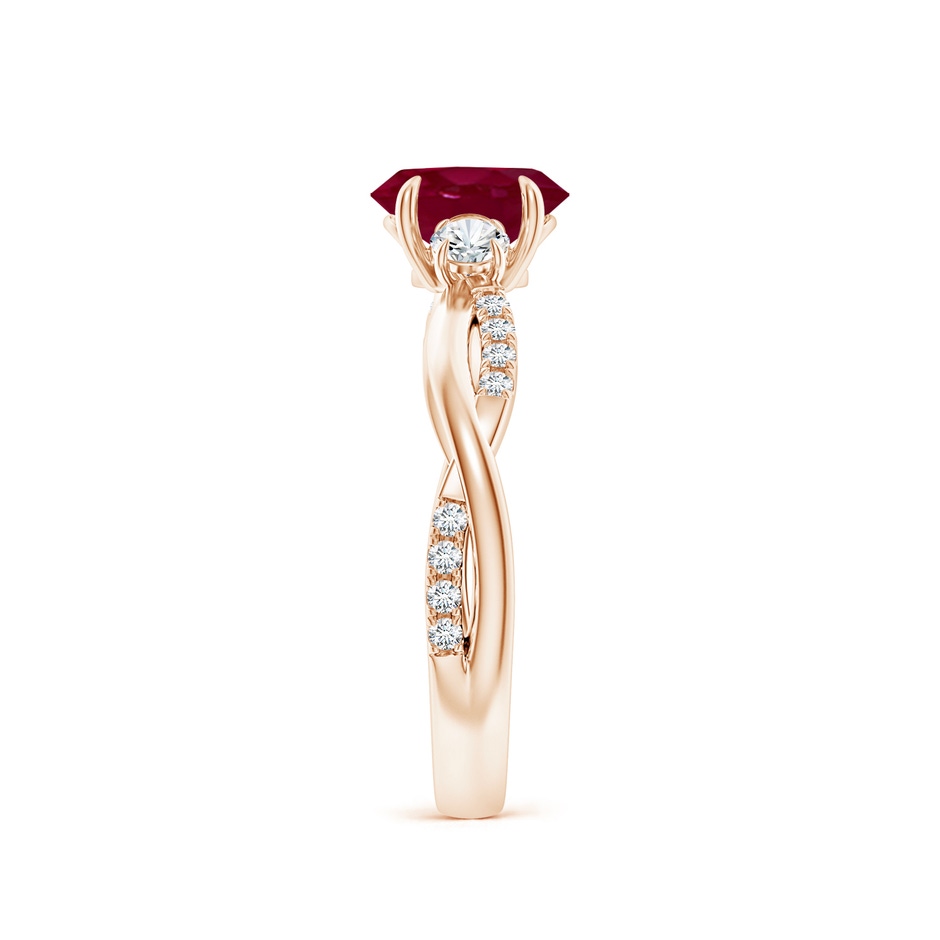 7x5mm A Three Stone Oval Ruby & Round Diamond Engagement Ring in Rose Gold side 299