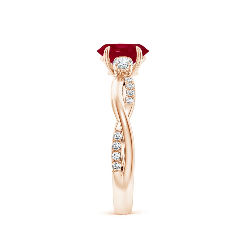 7x5mm AA Three Stone Oval Ruby & Round Diamond Engagement Ring in Rose Gold side 299
