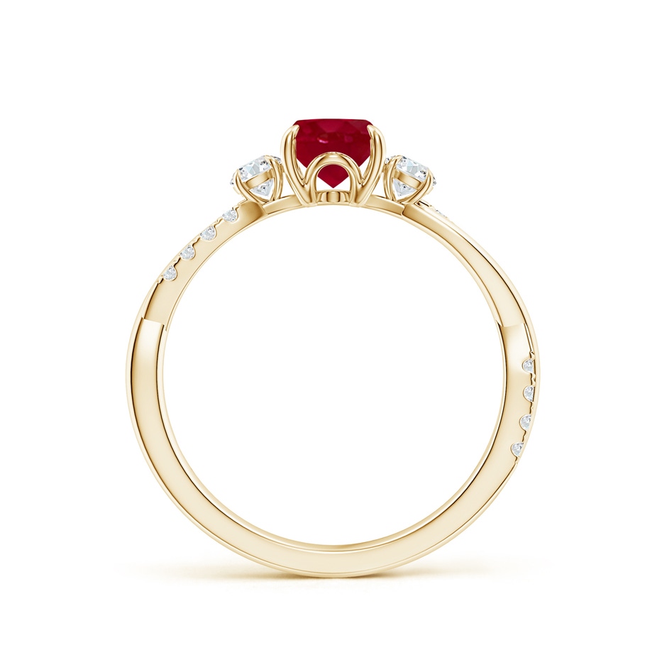 7x5mm AA Three Stone Oval Ruby & Round Diamond Engagement Ring in Yellow Gold side 199