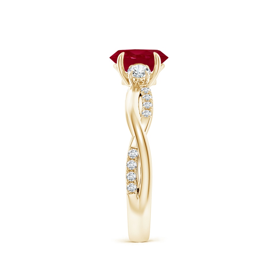 7x5mm AA Three Stone Oval Ruby & Round Diamond Engagement Ring in Yellow Gold side 299
