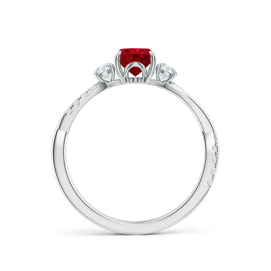 7x5mm AAA Three Stone Oval Ruby & Round Diamond Engagement Ring in 18K White Gold side 199