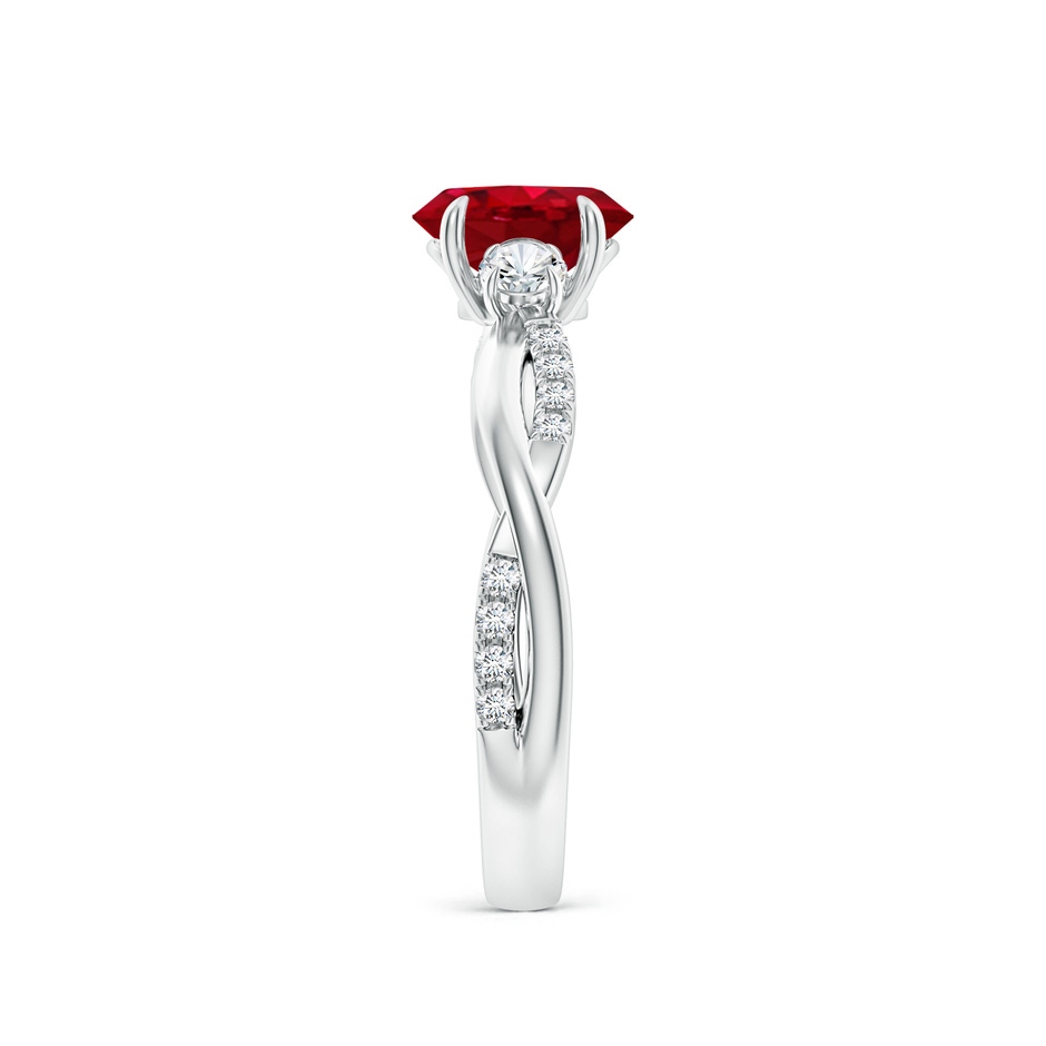 7x5mm AAA Three Stone Oval Ruby & Round Diamond Engagement Ring in 18K White Gold side 299