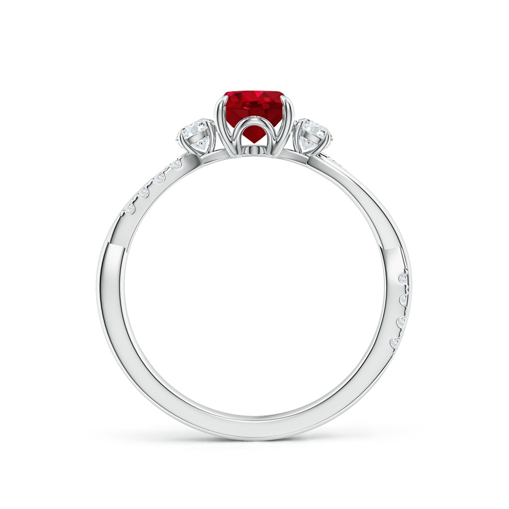 7x5mm AAA Three Stone Oval Ruby & Round Diamond Engagement Ring in White Gold - side 199