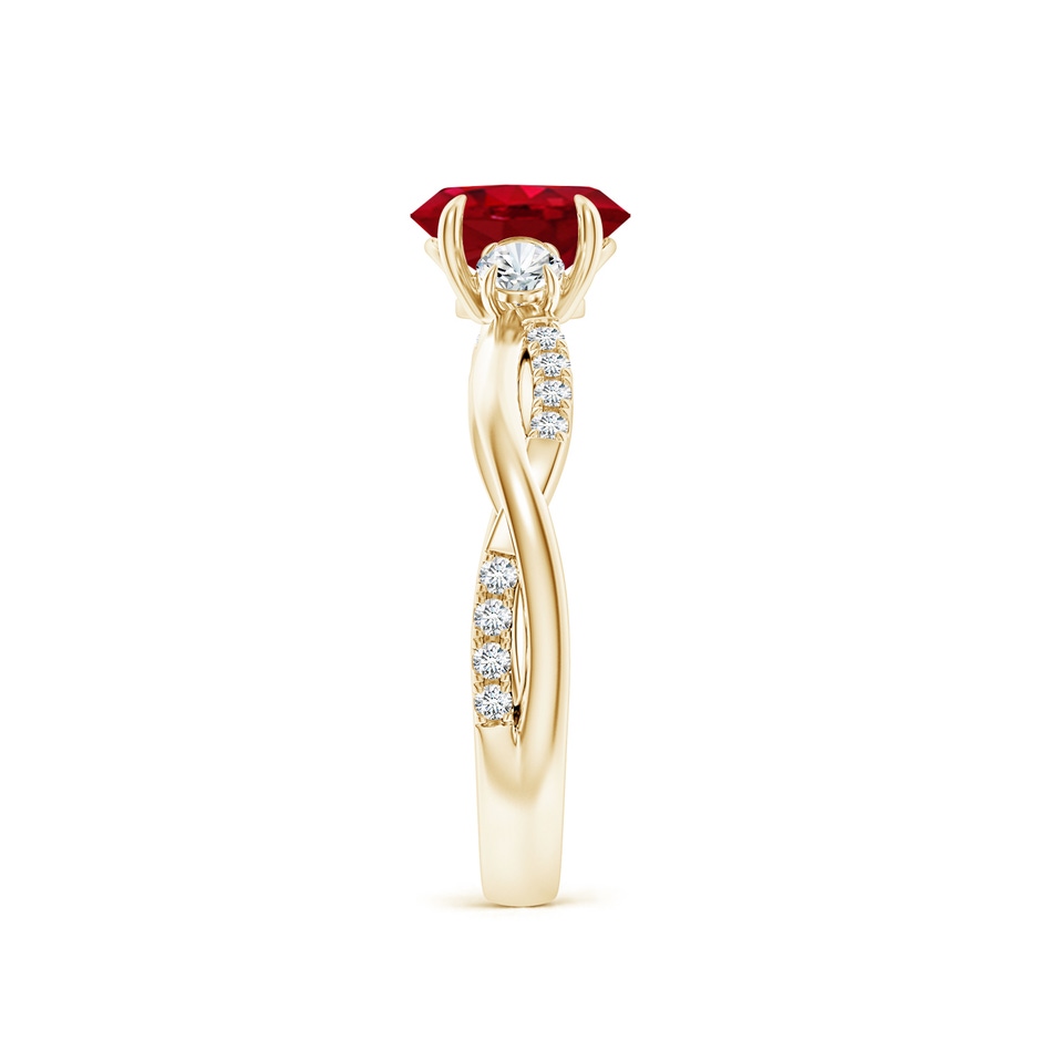 7x5mm AAA Three Stone Oval Ruby & Round Diamond Engagement Ring in Yellow Gold side 299