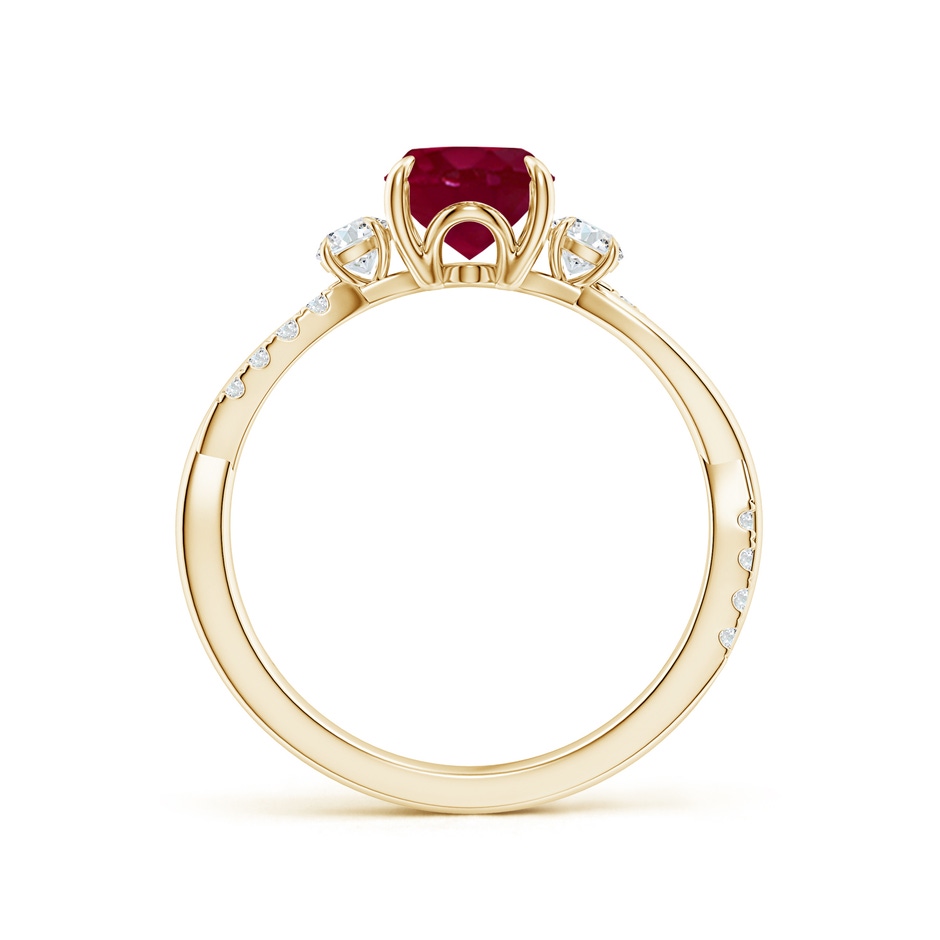 8x6mm A Three Stone Oval Ruby & Round Diamond Engagement Ring in 18K Yellow Gold side 199