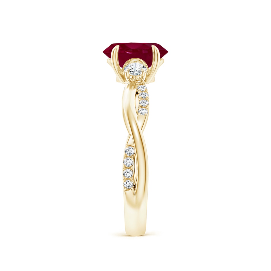 8x6mm A Three Stone Oval Ruby & Round Diamond Engagement Ring in 18K Yellow Gold side 299