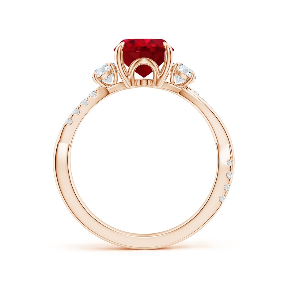 9x7mm AAA Three Stone Oval Ruby & Round Diamond Engagement Ring in 18K Rose Gold side 199