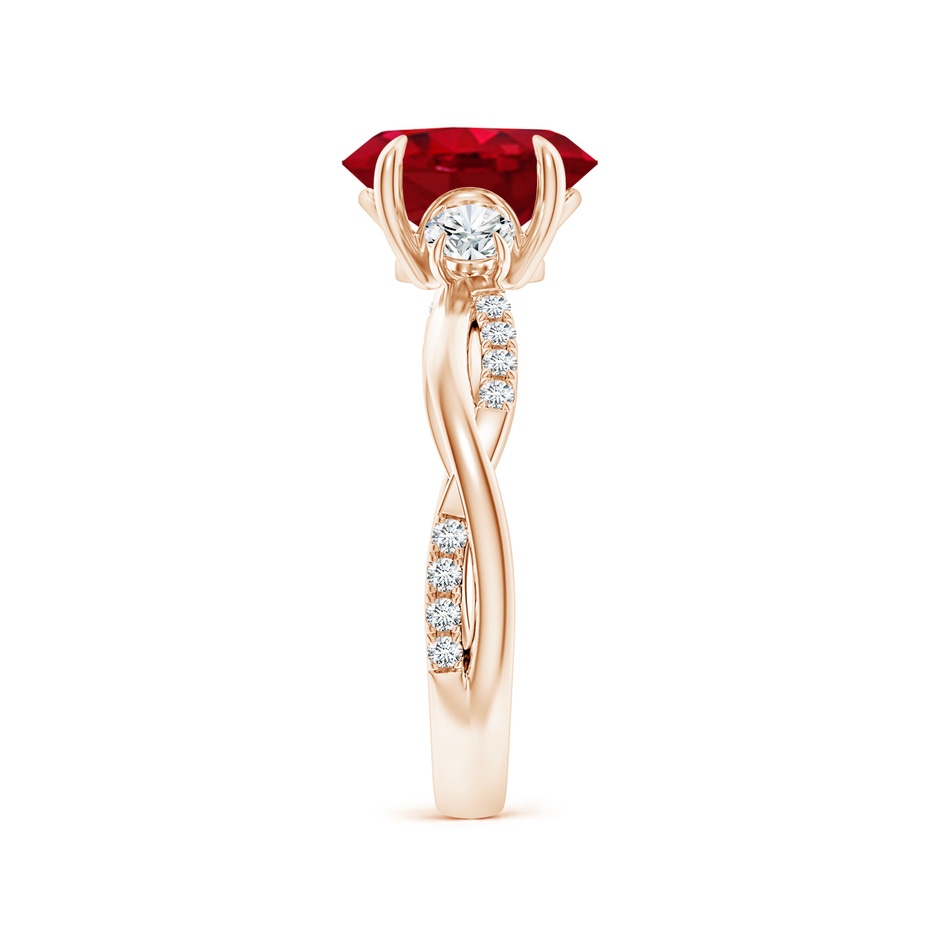 9x7mm AAA Three Stone Oval Ruby & Round Diamond Engagement Ring in 18K Rose Gold side 299