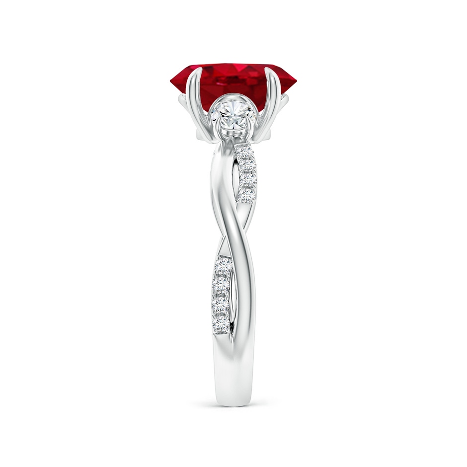 9x7mm AAA Three Stone Oval Ruby & Round Diamond Engagement Ring in P950 Platinum side 299