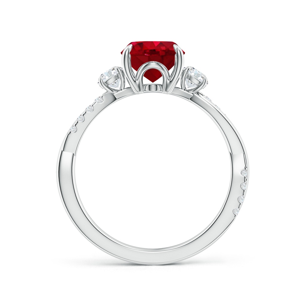 9x7mm AAA Three Stone Oval Ruby & Round Diamond Engagement Ring in White Gold - side 199