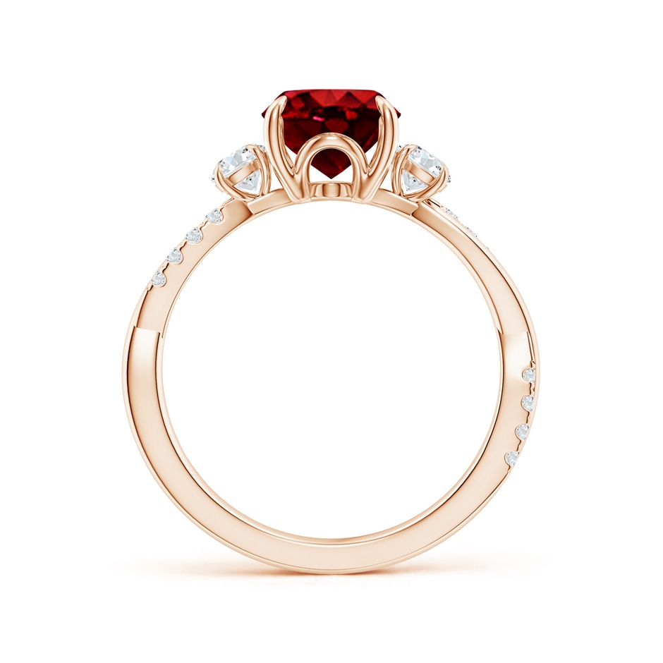 9x7mm AAAA Three Stone Oval Ruby & Round Diamond Engagement Ring in Rose Gold side 199