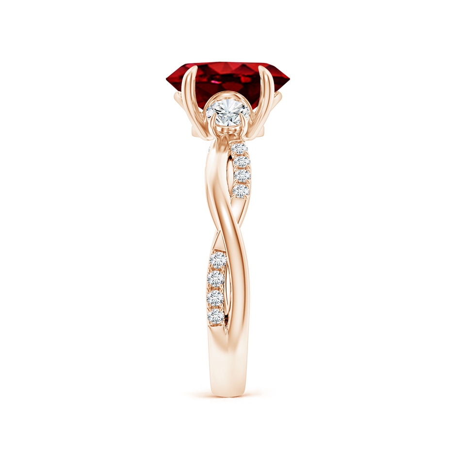 9x7mm AAAA Three Stone Oval Ruby & Round Diamond Engagement Ring in Rose Gold side 299