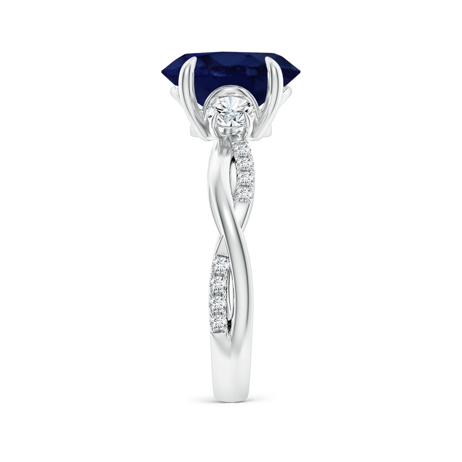 10x8mm A Three Stone Oval Blue Sapphire & Round Diamond Engagement Ring in White Gold side 299