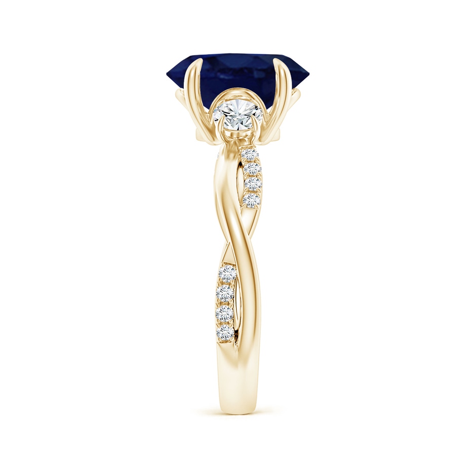 10x8mm A Three Stone Oval Blue Sapphire & Round Diamond Engagement Ring in Yellow Gold side 299