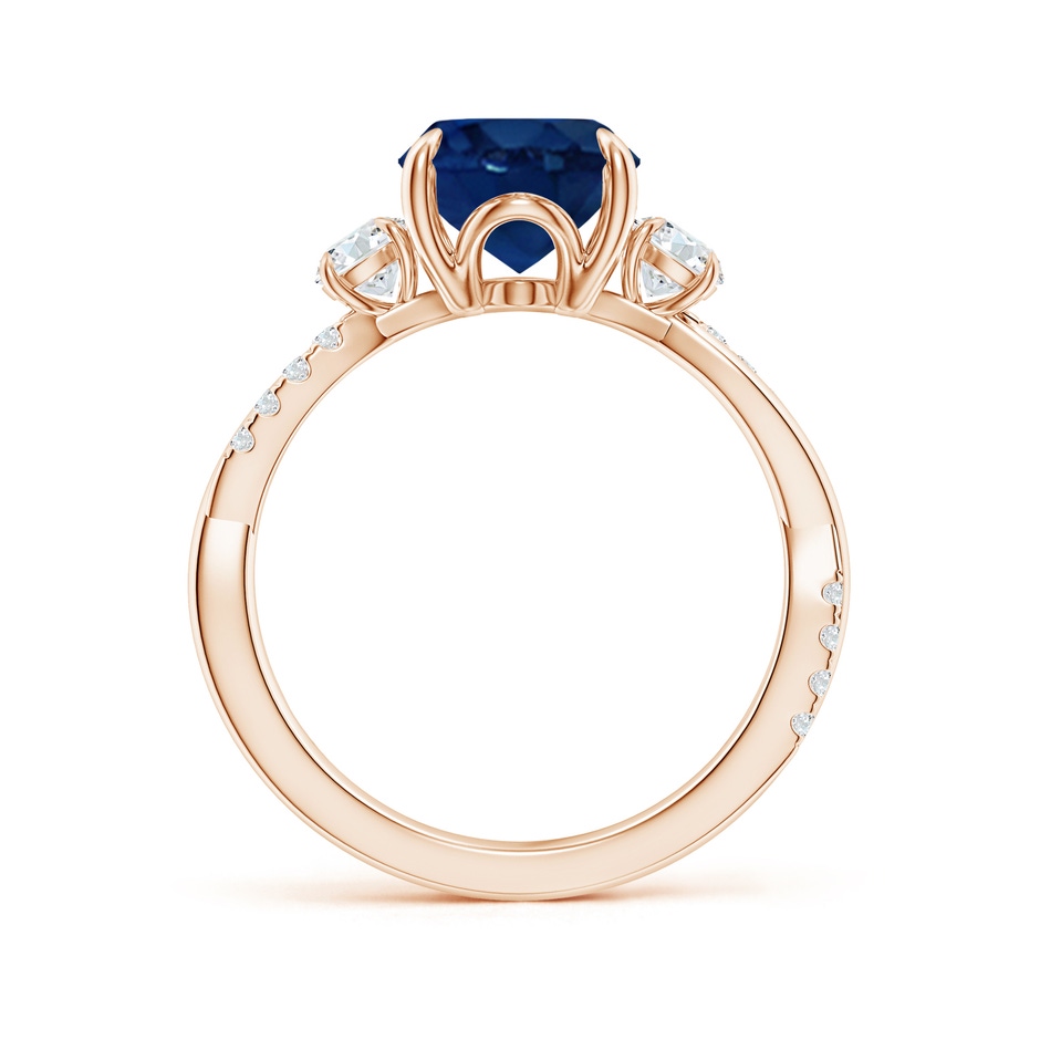 10x8mm AA Three Stone Oval Blue Sapphire & Round Diamond Engagement Ring in 18K Rose Gold side 199