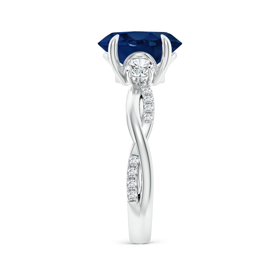 10x8mm AA Three Stone Oval Blue Sapphire & Round Diamond Engagement Ring in P950 Platinum side 299
