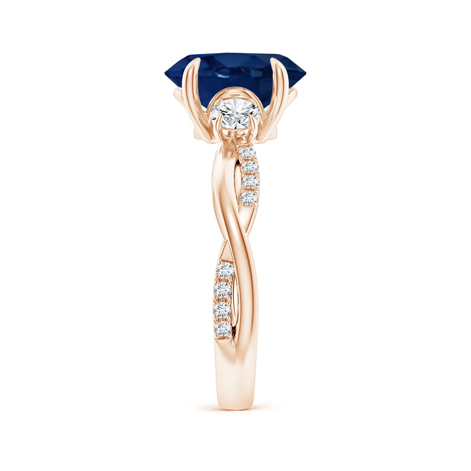 10x8mm AA Three Stone Oval Blue Sapphire & Round Diamond Engagement Ring in Rose Gold side 299