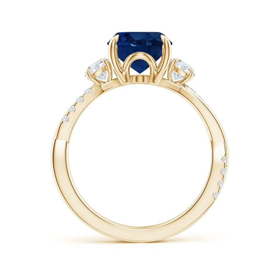 10x8mm AA Three Stone Oval Blue Sapphire & Round Diamond Engagement Ring in Yellow Gold side 199
