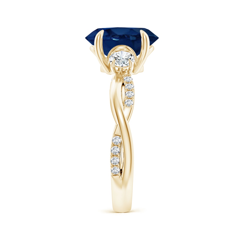 10x8mm AA Three Stone Oval Blue Sapphire & Round Diamond Engagement Ring in Yellow Gold side 299