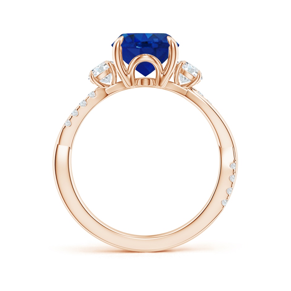 10x8mm AAA Three Stone Oval Blue Sapphire & Round Diamond Engagement Ring in 18K Rose Gold side 199