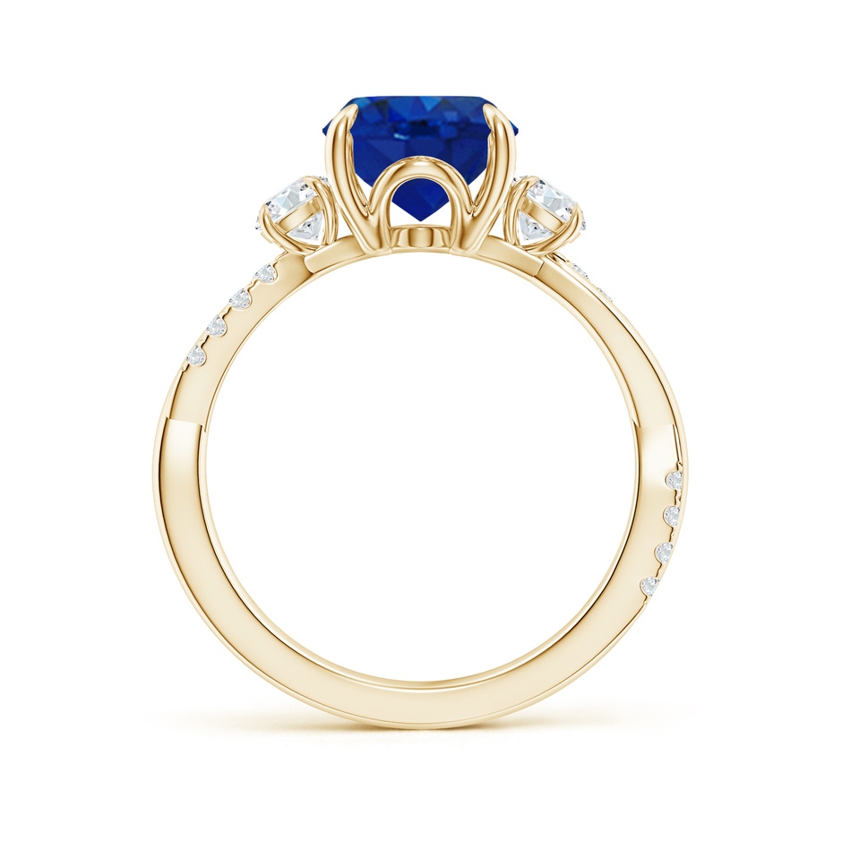10x8mm AAA Three Stone Oval Blue Sapphire & Round Diamond Engagement Ring in 18K Yellow Gold side 199