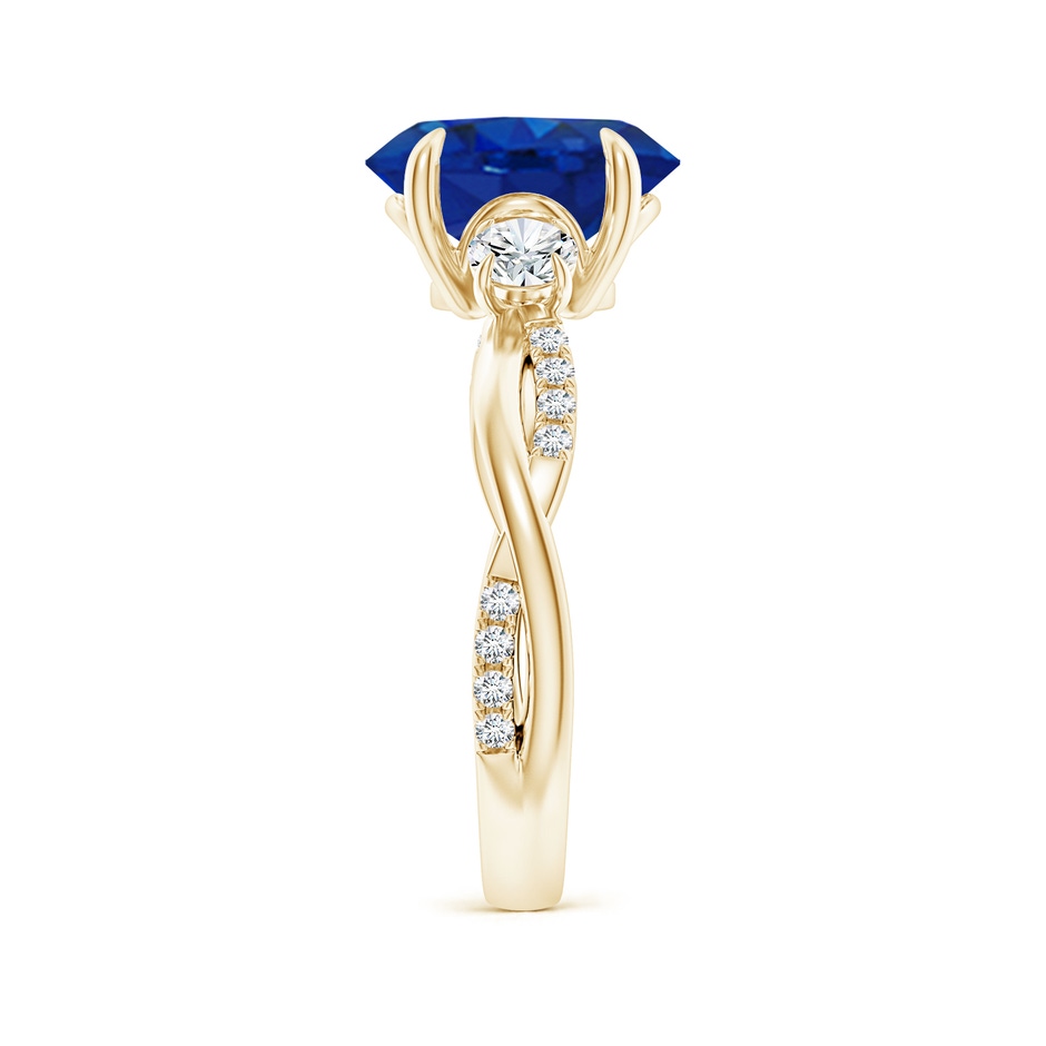 10x8mm AAA Three Stone Oval Blue Sapphire & Round Diamond Engagement Ring in 18K Yellow Gold side 299