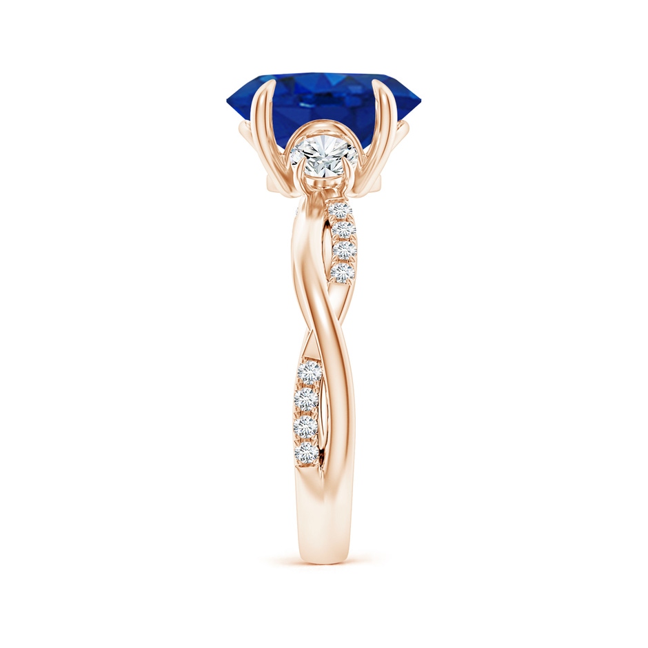 10x8mm AAA Three Stone Oval Blue Sapphire & Round Diamond Engagement Ring in Rose Gold side 299