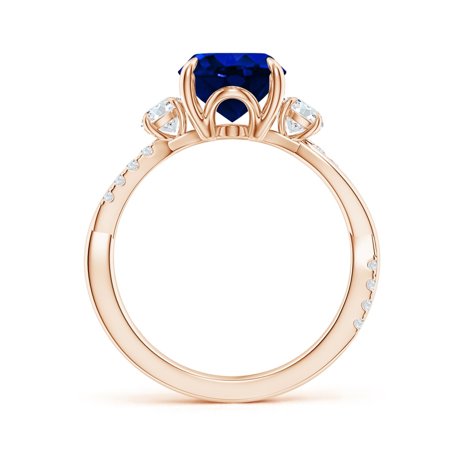 10x8mm AAAA Three Stone Oval Blue Sapphire & Round Diamond Engagement Ring in 18K Rose Gold side 199