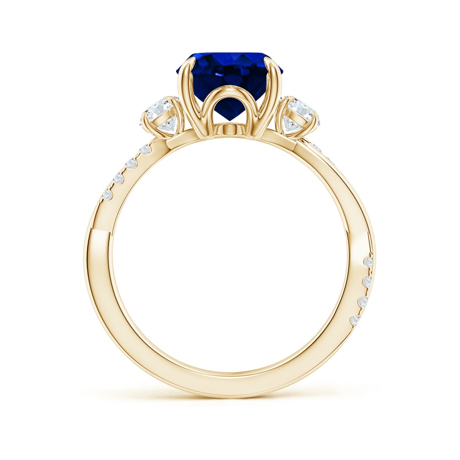 10x8mm Lab-Grown Three Stone Oval Blue Sapphire & Round Diamond Engagement Ring in 18K Yellow Gold side 199
