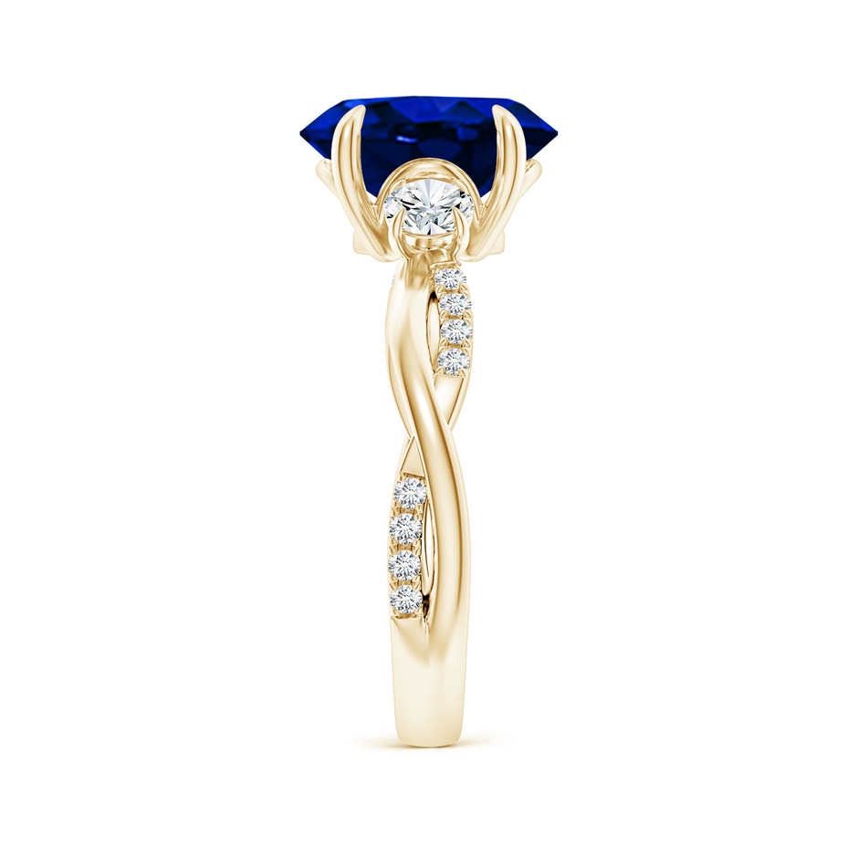 10x8mm Lab-Grown Three Stone Oval Blue Sapphire & Round Diamond Engagement Ring in 18K Yellow Gold side 299