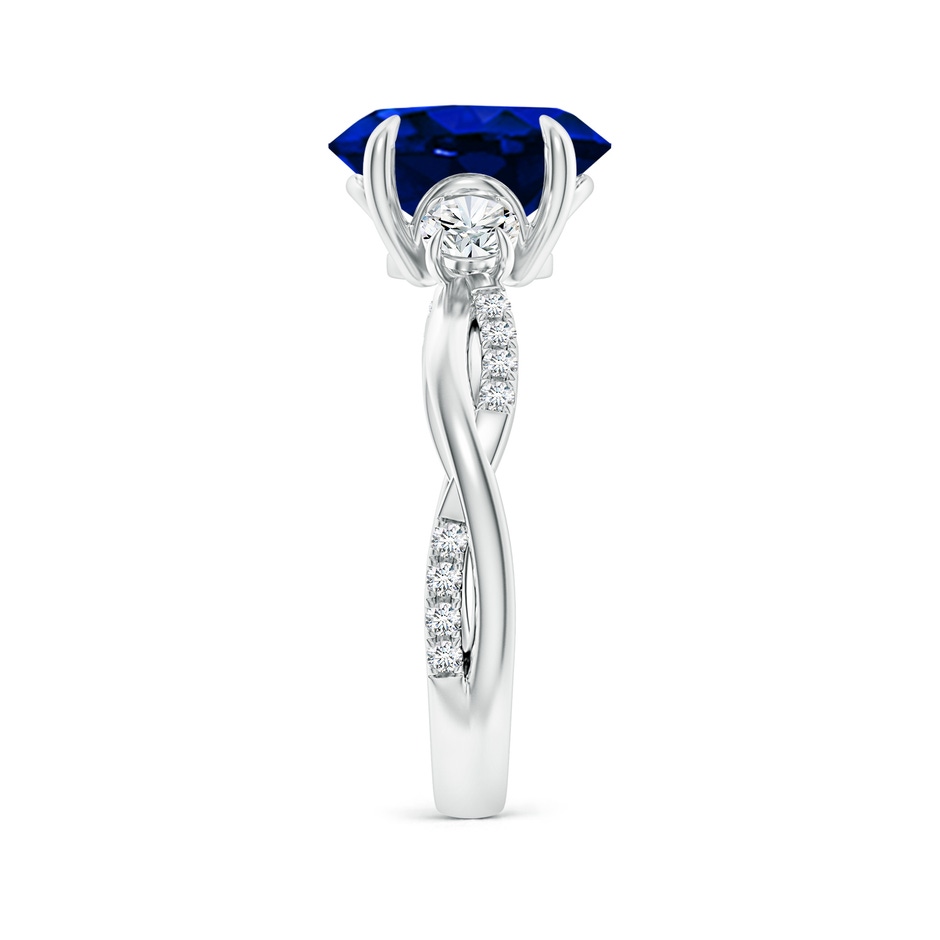 10x8mm Lab-Grown Three Stone Oval Blue Sapphire & Round Diamond Engagement Ring in P950 Platinum side 299