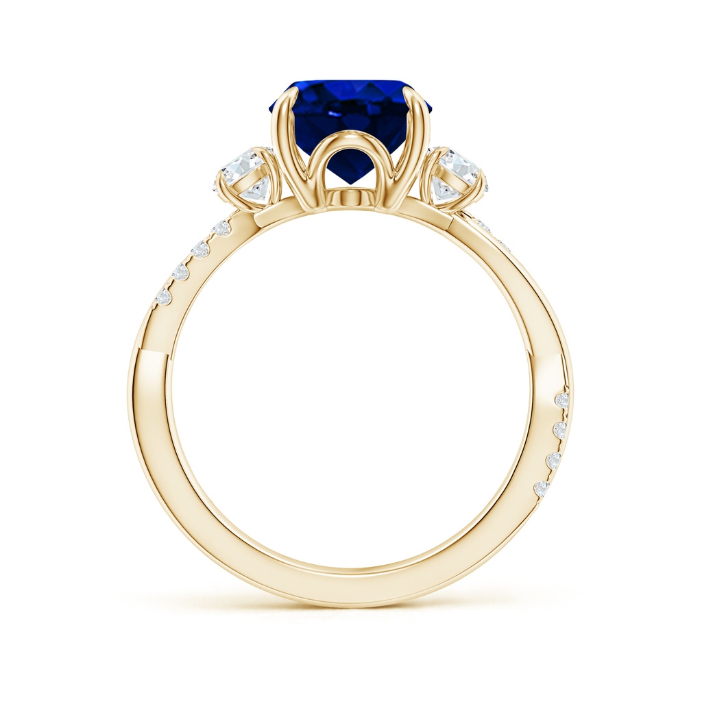 10x8mm Lab-Grown Three Stone Oval Blue Sapphire & Round Diamond Engagement Ring in Yellow Gold - side 199